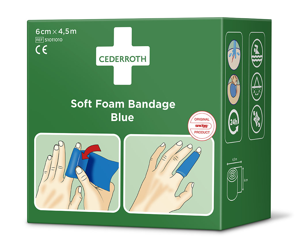 CEDERROTH Soft Foam Bandage Blue (Rolle) 6 cm x 4,5 Meter (visuell detektierbar)