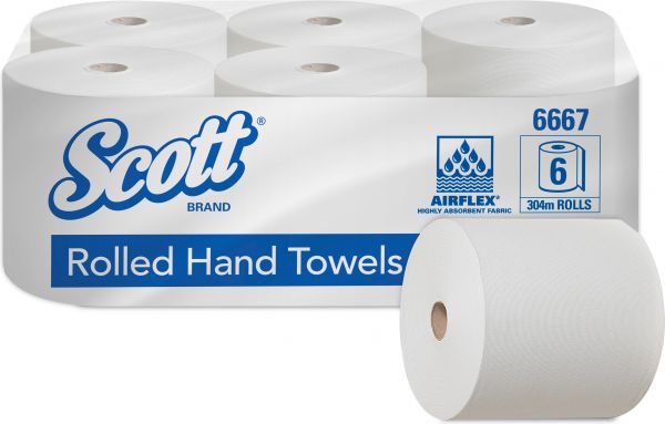 Scott® gerollte Papierhandtücher 6667 - Handtücher für Spender - 6 x 304 m Papierhandtuchrollen- Weiß, 1-lagig